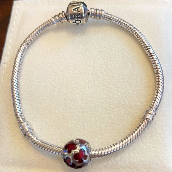 Silver and pink enamel butterfly Pandora charm - Picture 1 of 1